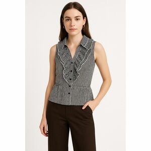 NWT The Limited x Y2K Stripe Ruffled Sleeveless Button Down Blouse